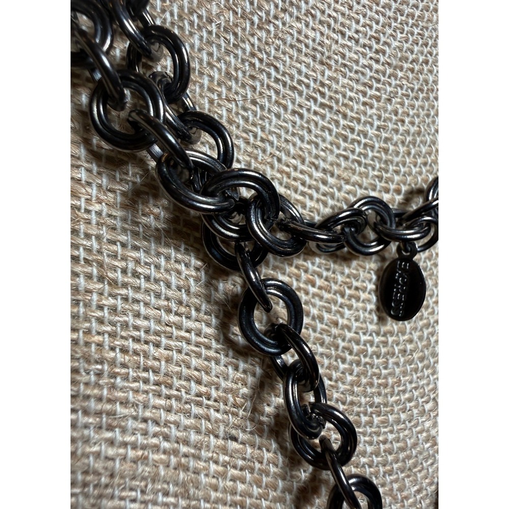 Express signed Chunky Gunmetal Chain Hammered Gold Heart Statement Necklace 36" - Picture 9 of 12